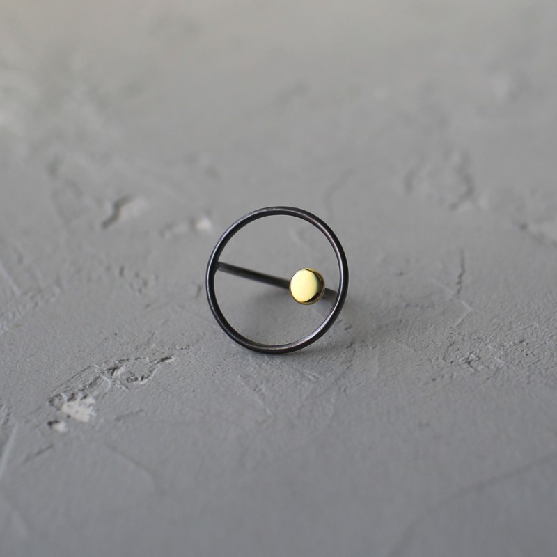 Серебряное чернёное кольцо с латунью Air